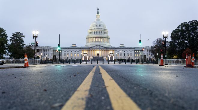 The U.S. Capitol at sundown