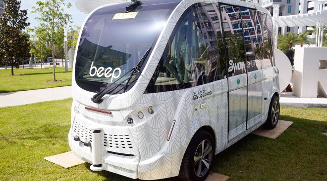 An electric self-driving shuttle from Beep Inc.