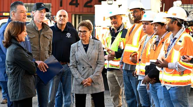 California officials greet construction workers