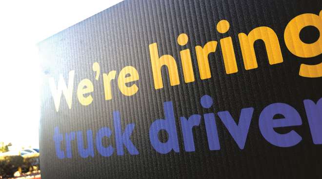 We're hiring truck drivers sign