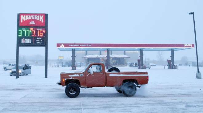 Wyoming gas station in winter
