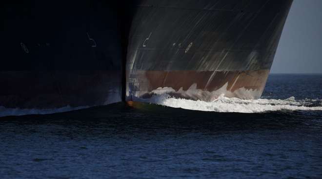 Ship cutting through the water