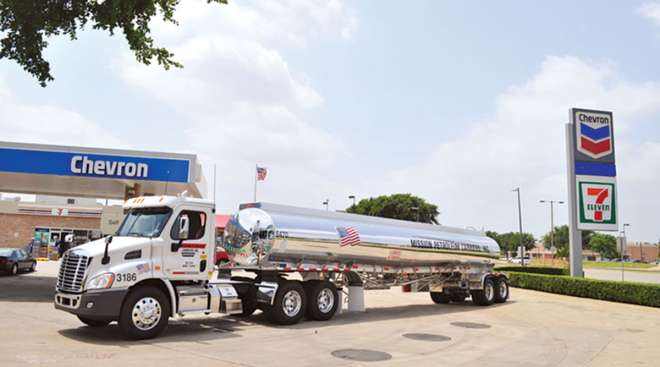 A tank truck makes a fuel delivery