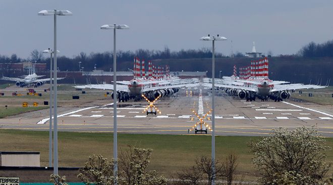 American Airlines planes stored at Pittsburgh International Airport