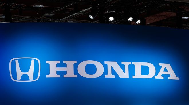 A Honda logo is shown at the North American International Auto Show in Detroit