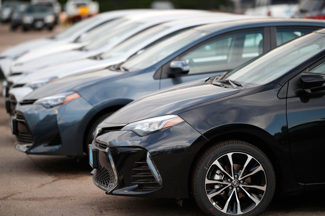 Unsold 2018 Toyota Corollas sit at a dealership in Colorado in June 2018.