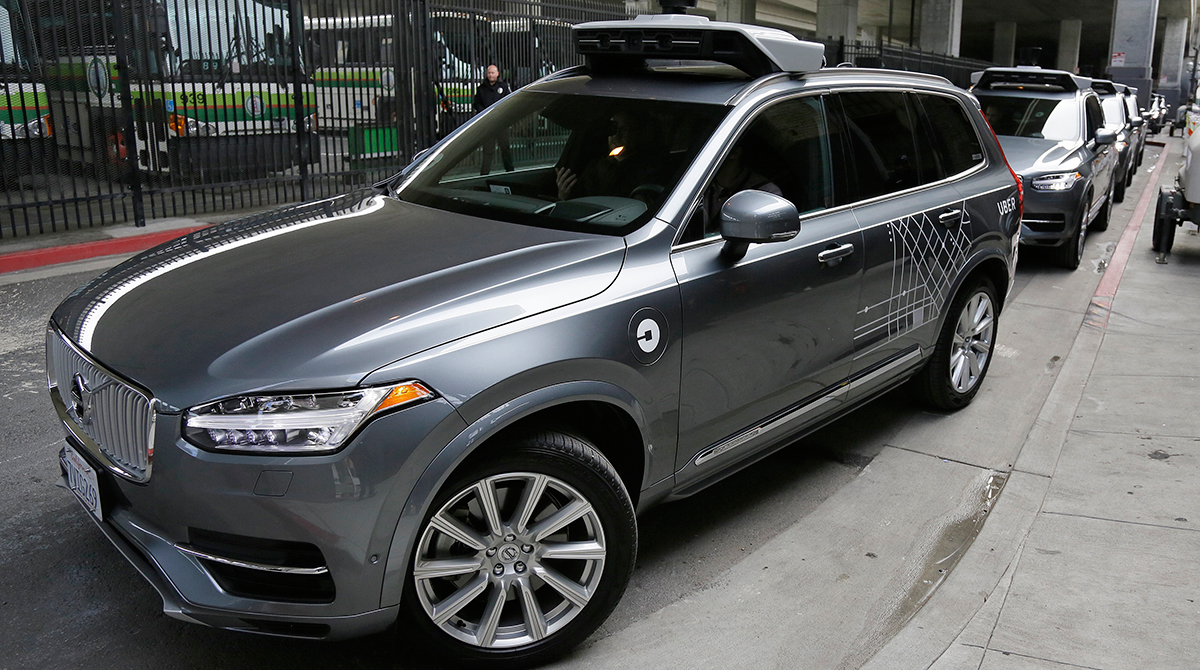 A self-driving Volvo Uber heads out for a test drive in San Francisco. Ride-hailing company Uber Technologies and Volvo Cars signed a $300 million deal for Volvo to provide SUVs to Uber for autonomous vehicle research.