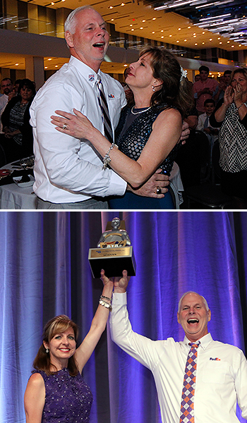 Scott Woodrome and his wife, Lorraine, in 2018 (top) and 2019 (bottom)